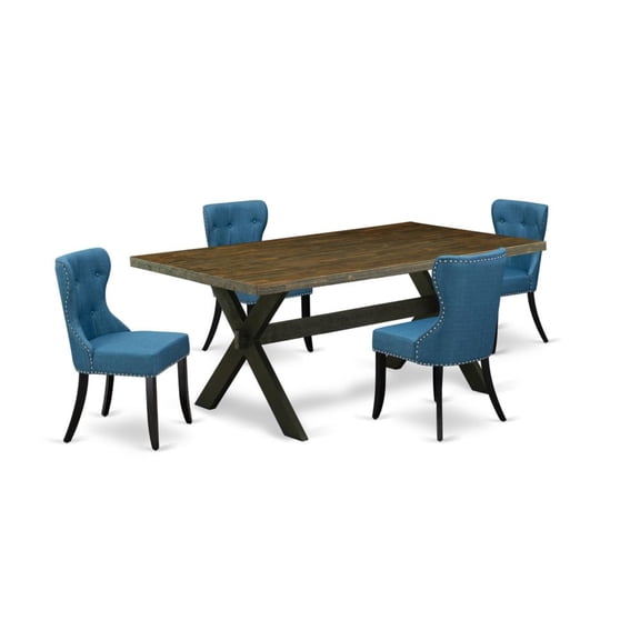 East West Furniture X-Style 5-piece Wood Dinette Set in Jacobean/Black
