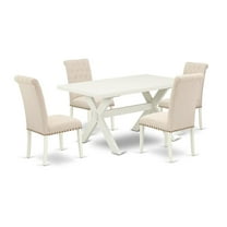 East West Furniture X-Style 5-piece Wood Dinette Set in Linen White