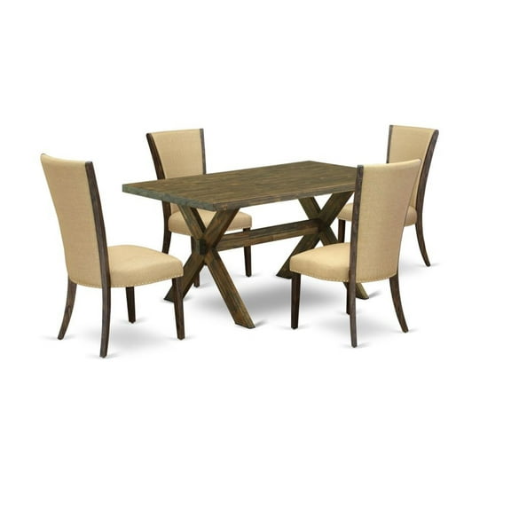 East West Furniture X-Style 5-piece Wood Dining Room Set in Jacobean Brown