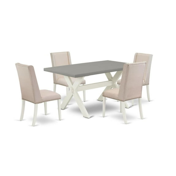East West Furniture X-Style 5-piece Wood Dining Room Set in Linen White/Cream