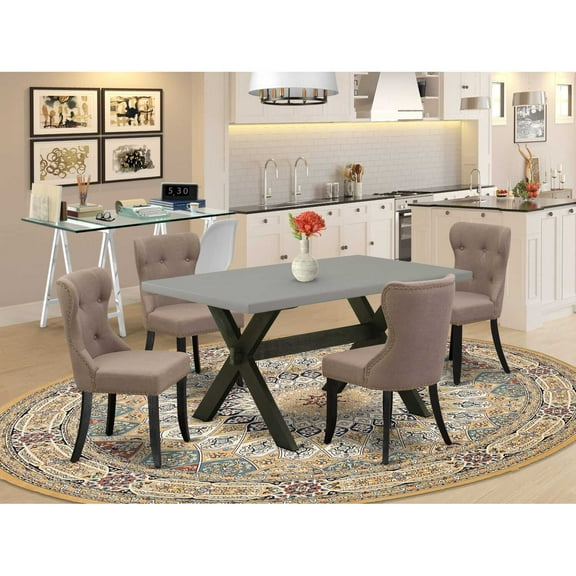 East West Furniture X-Style 5-piece Wood Dining Set in Black/Coffee/Cement