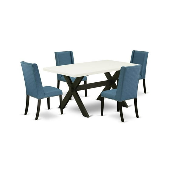 East West Furniture X-Style 5-piece Wood Dining Set in Black/Mineral Blue