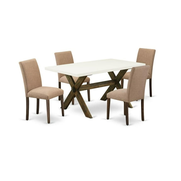 East West Furniture X-Style 5-piece Wood Dining Set in Brown/Light Sable