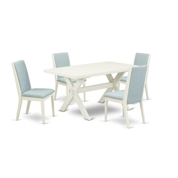 East West Furniture X-Style 5-piece Wood Dining Set in Linen White/Baby Blue