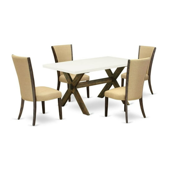 East West Furniture X-Style 5-piece Wood Dining Set in Linen White/Brown