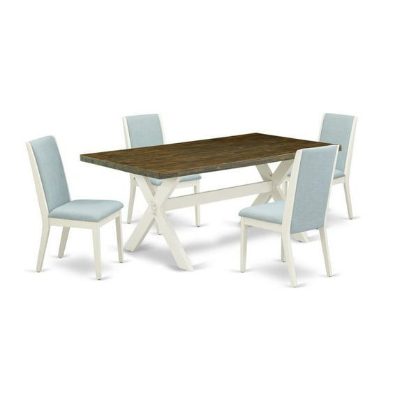 East West Furniture X-Style 5-piece Wood Dining Set in White/Jacobean Brown