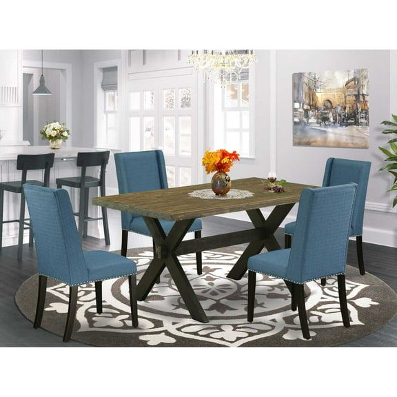East West Furniture X-Style 5-piece Wood Dining Set in Wire Brushed Black