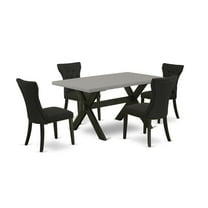 East West Furniture X-Style 5-piece Wood Dining Set with Cushion Seat in Black