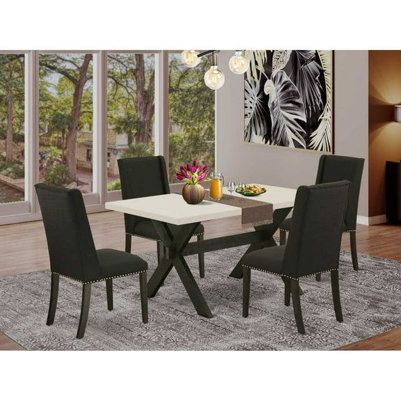East West Furniture X727SI737-5 5-Piece Modern Dining Table Set- 4 Dining Padded Chairs with Limelight Linen Fabric Seat and Button Tufted Chair Back - Rectangular Table Top & Wooden Cross Legs - Line