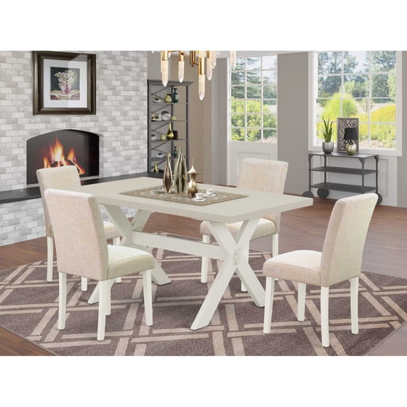 East West Furniture X-Style 5-piece Wood Dining Table Set in Linen White
