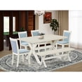 thumbnail image 1 of East West Furniture X026MZ015-6 6-Pc Dining Set Contains a Wood Table - 4 Baby Blue Dining Chairs and a Small Bench - Wire Brushed Linen White Finish, 1 of 9