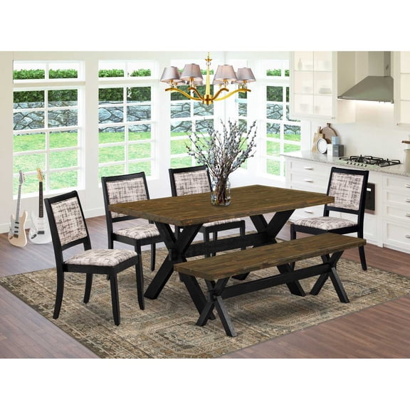 East West Furniture X-Style 6-Piece Dining Table Set in Distressed Jacobean