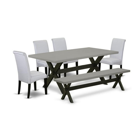 East West Furniture X-Style 6 Pieces Wood Dining Set in Black/Cement/Gray