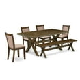 thumbnail image 1 of East West Furniture 6 Piece Dinette Set- A Distressed Jacobean Top Modern Dining Table in Trestle Base with Bench and 4 Dark Khaki Linen Fabric Dining Chairs - Distressed Jacobean Finish, 1 of 2