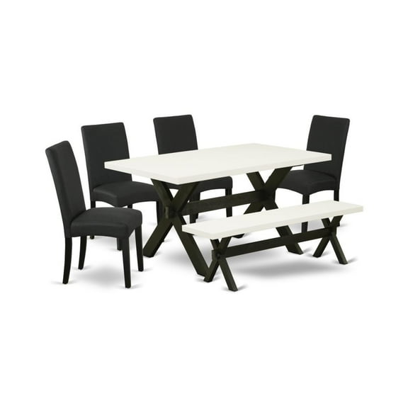 East West Furniture X-Style 6-piece Wood Dinette Set in White/Black