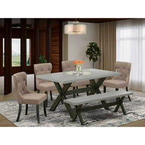 East West Furniture X696SI648-6 6-Pc Dining Table Set- 4 Dining Chairs with Coffee Linen Fabric Seat and Button Tufted Chair Back - Rectangular Top & Wooden Cross Legs Kitchen Table and Indoor...