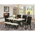 thumbnail image 1 of East West Furniture 6-Pc -Black Linen Fabric Seat and High Stylish Chair Back Parson chairs, A Rectangular Bench and Rectangular Top Modern Dining Table with Solid Wood Legs - Linen White and Wire..., 1 of 6