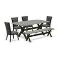thumbnail image 1 of East West Furniture X697VE650-6 6 Piece Dining Set - 4 Dark Gotham Grey Linen Fabric Comfortable Chair with Nailheads and Cement Wooden Dining Table - 1 Small Bench - Black Finish, 1 of 3