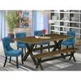 thumbnail image 1 of East West Furniture X677SI121-6 6-Piece Modern Dining Set- 4 Parson Dining Room Chairs with Blue Linen Fabric Seat and Button Tufted Chair Back - Rectangular Top & Wooden Cross Legs Kitchen Table and, 1 of 10