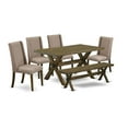 thumbnail image 1 of East West Furniture X-Style 6-piece Wood Dining Set in Jacobean Brown/Dark Khaki, 1 of 3