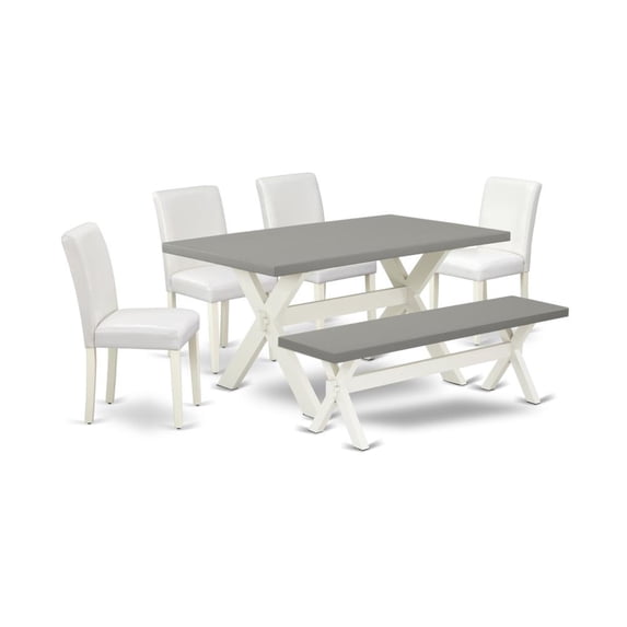 East West Furniture X-Style 6-piece Wood Dining Set in Linen White/Cement