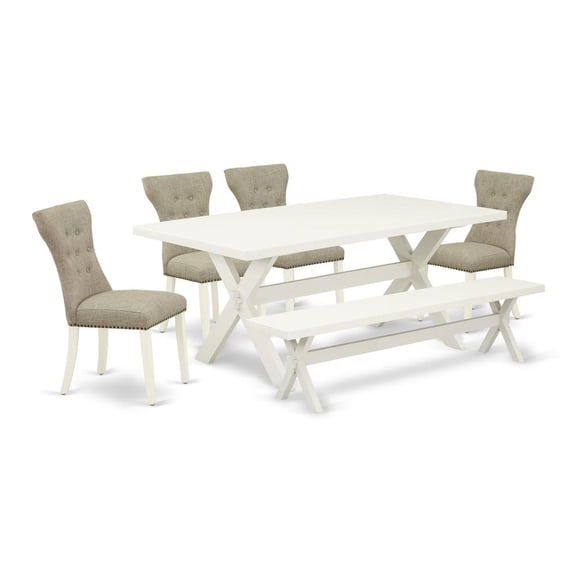 East West Furniture 6-Pc Modern Dining Table Set- 4 Parson Chairs with Doeskin Linen Fabric Seat and Button Tufted Chair Back - Rectangular Top & Wooden Cross Legs Dining Room Table and Dining...