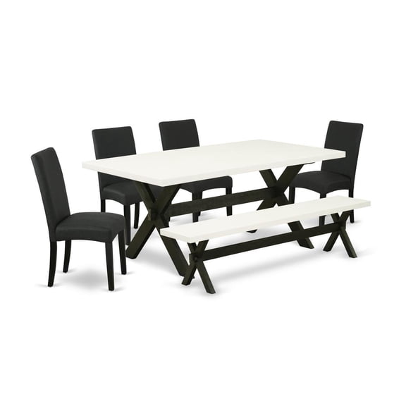 East West Furniture X-Style 6-piece Wood Dining Set in White/Black