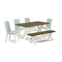 East West Furniture X-Style 6-piece Wood Dining Set in White/Jacobean Brown
