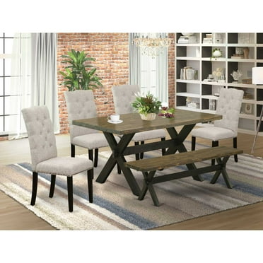 East West Furniture X-Style 6-piece Wood Dining Table Set in Black