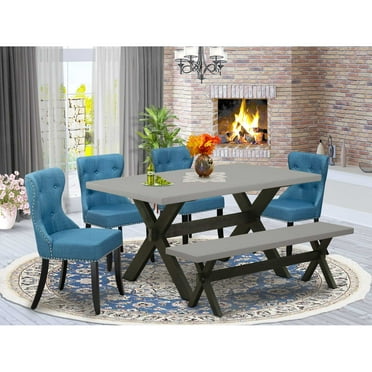 East West Furniture X-Style 6-piece Wood Dining Table Set in Cement/Black