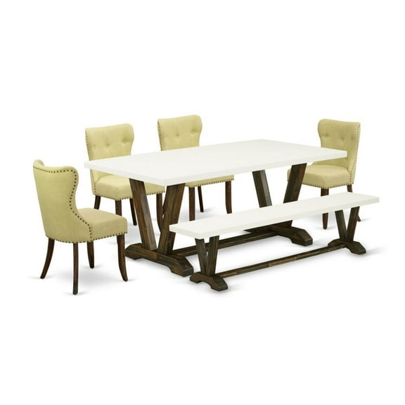 East West Furniture X-Style 6-piece Wood Dining Table Set in Jacobean Brown