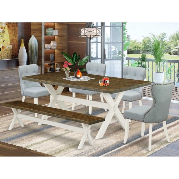 East West Furniture X-Style 6-piece Wood Kitchen Set in Linen White
