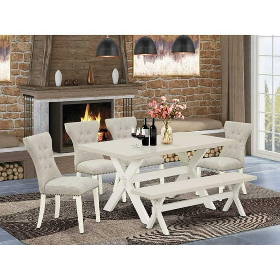 East West Furniture X-Style 6-piece Wood Kitchen Set in Linen White