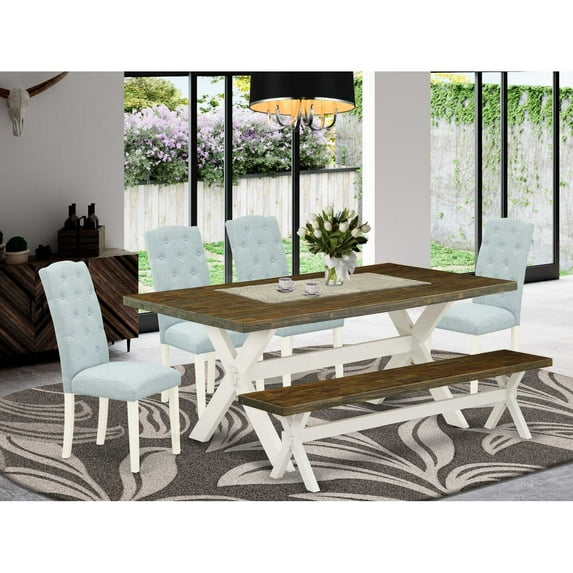 East West Furniture X-Style 6-piece Wood Kitchen Set in White/Baby Blue