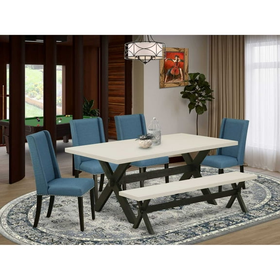 East West Furniture X-Style 6-piece Wood Kitchen Table and Chair Set in Black