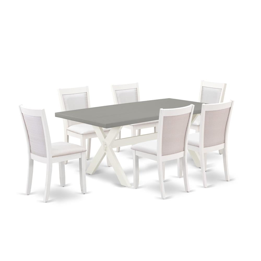 Cement and White 7-Piece Wood Dining Set with Cream Upholstery