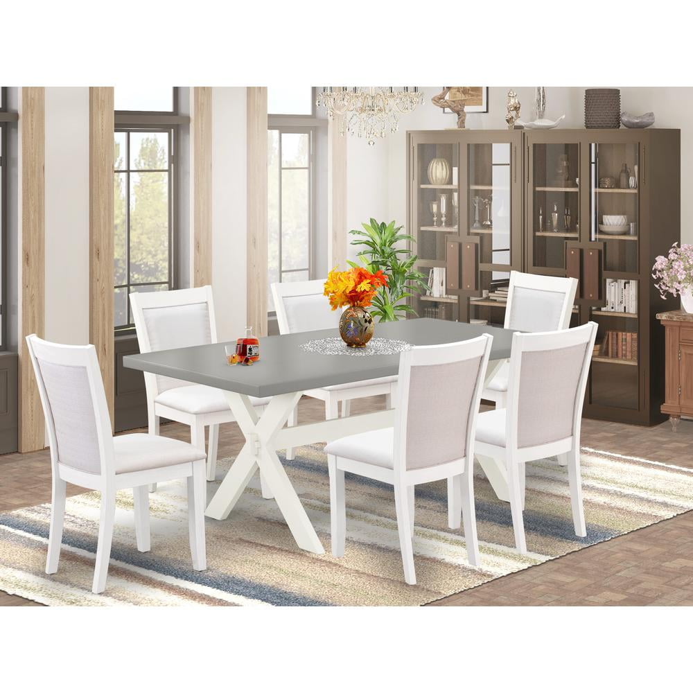 Cement and White 7-Piece Wood Dining Set with Cream Upholstery