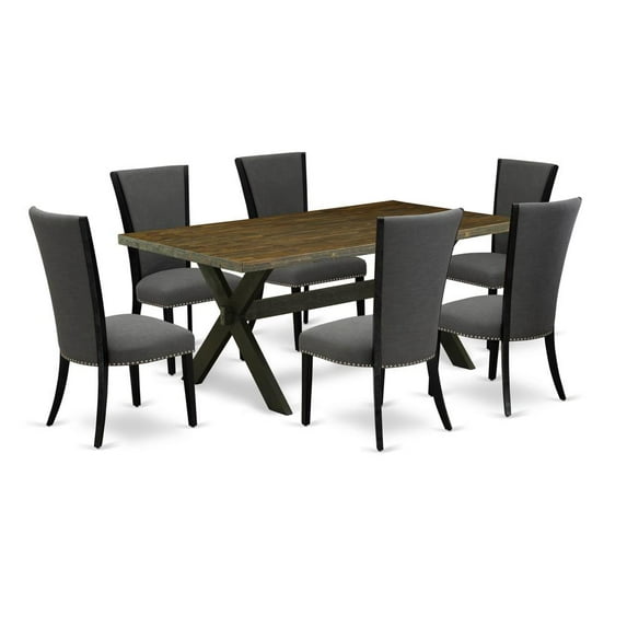 East West Furniture X-Style 7-Piece Wood Dining Set in Jacobean/Dark Gray/Black