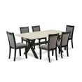 thumbnail image 1 of East West Furniture 7 Piece Kitchen Table Set - Linen White Top Mid Century Dining Table with Trestle Base and 6 Dark Gotham Grey Linen Fabric Dining Chairs - Wire Brushed Black Finish, 1 of 2