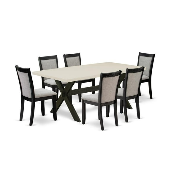 East West Furniture X-Style 7-Piece Wood Dining Set in White/Black/Shitake Gray