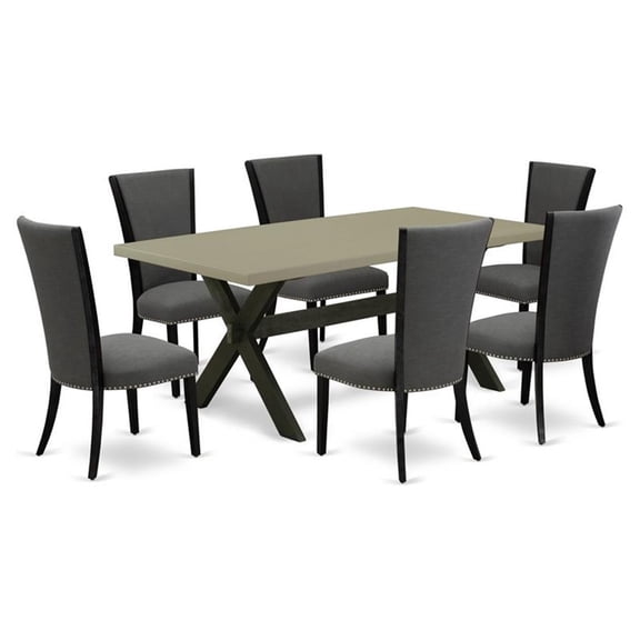 East West Furniture X-Style 7 Pieces Wood Dining Set in Cement/Dark Gray
