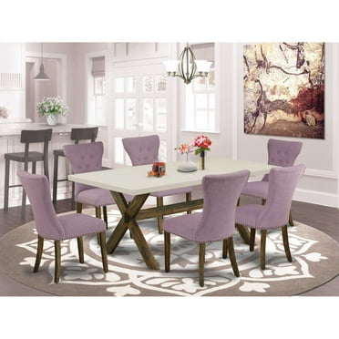 East West Furniture X-Style 7-piece Wood Dinette Room Set in Jacobean Brown