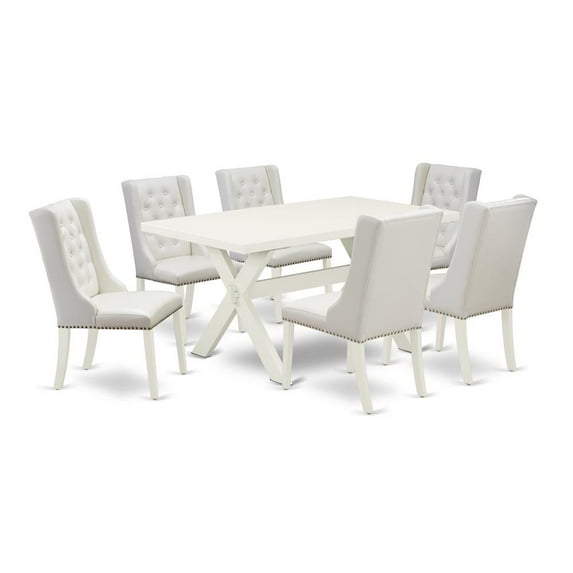 East West Furniture X-Style 7-piece Wood Dining Room Set in Linen White