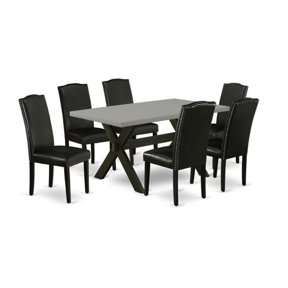 East West Furniture X-Style 7-piece Wood Dining Set in Black and Cement
