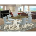 thumbnail image 1 of East West Furniture X076SI215-7 7-Pc Dinette Set- 6 Parson Chairs with Baby Blue Linen Fabric Seat and Button Tufted Chair Back - Rectangular Table Top & Wooden Cross Legs - Distressed Jacobean..., 1 of 10