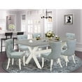 thumbnail image 1 of East West Furniture X097SI215-7 7-Piece Dining Room Table Set- 6 Upholstered Dining Chairs with Baby Blue Linen Fabric Seat and Button Tufted Chair Back - Rectangular Table Top & Wooden Cross Legs..., 1 of 10