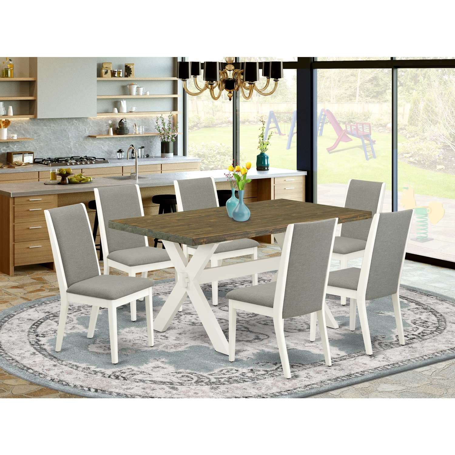East West Furniture XStyle 7piece Wood Dining Set in White/Shitake