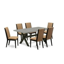 East West Furniture X-Style 7-piece Wood Dining Set with Fabric Seat in Black