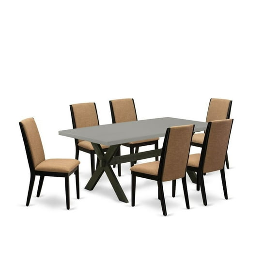 East West Furniture X-Style 7-piece Wood Dining Set with Fabric Seat in Black