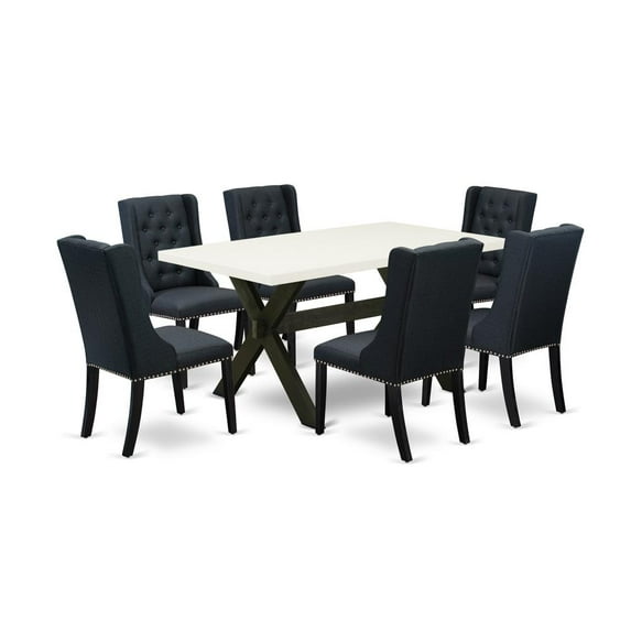 East West Furniture X-Style 7-piece Wood Dining Table Set in Black Finish